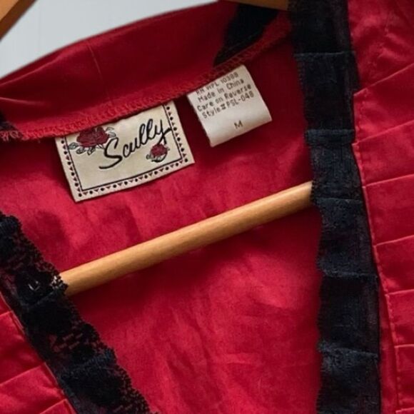 SCULLY Shirt Corset NWT Blouse Marion Ruffle Button Up Stretch Red Black Size M - Picture 6 of 14